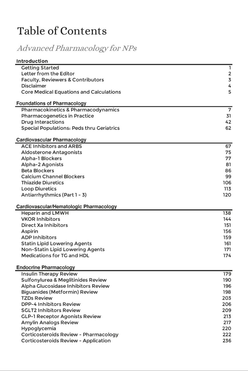 Advanced Pharmacology for NPs Table of Contents 1